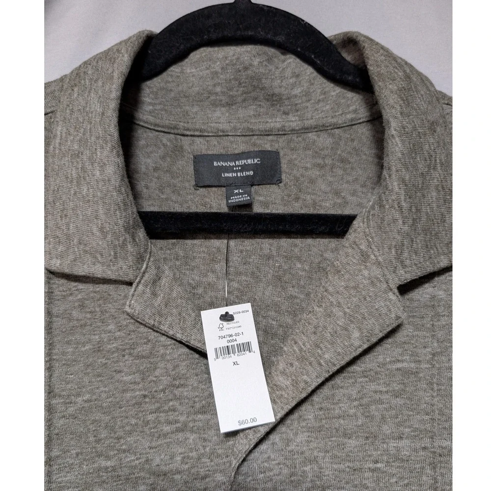 Banana Republic Gray Linen Blend Button Up Shirt Short Sleeve Top‎ New Men's XL